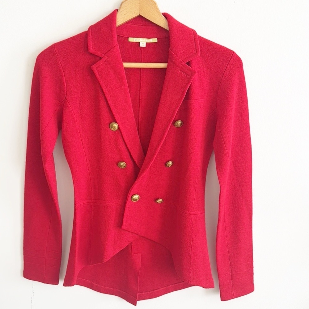 Gianni Bini red Wool knit Blazer cardigan Sweater with gold trim buttons size XS